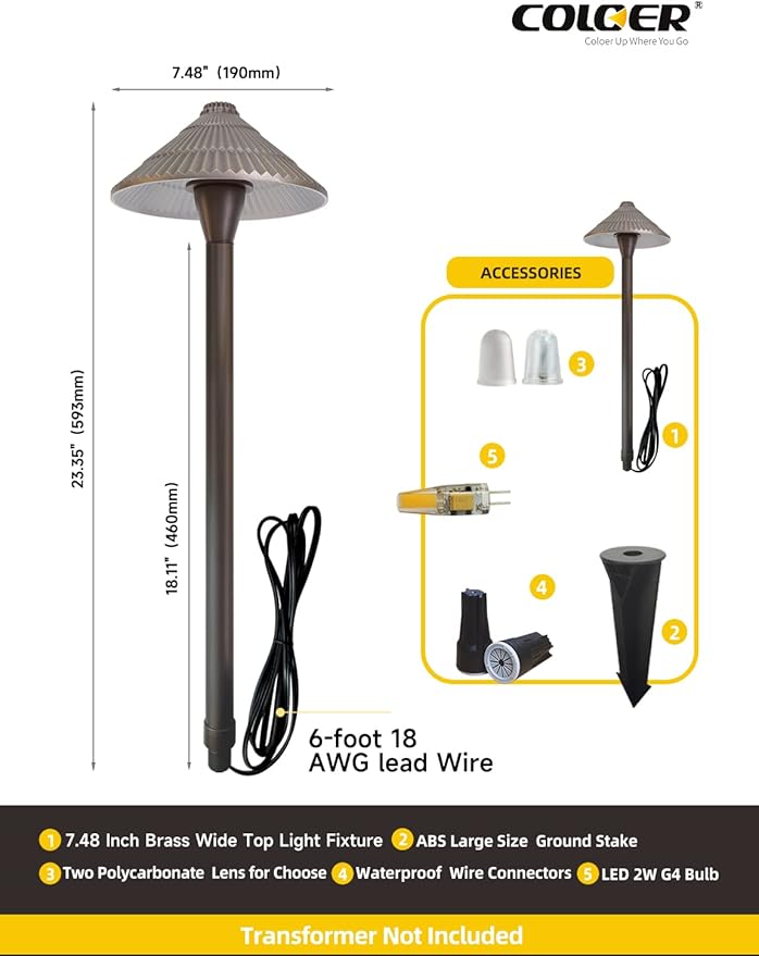 COLOER 4-Pack 12V Brass Outdoor Low Voltage Pathway Lights - Image 4
