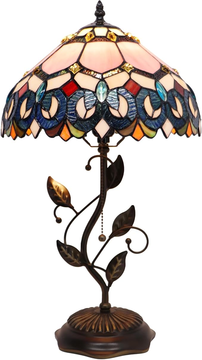 Tiffany Table Lamp, W12H19 Inch, Metal Leaf Base - Image 8
