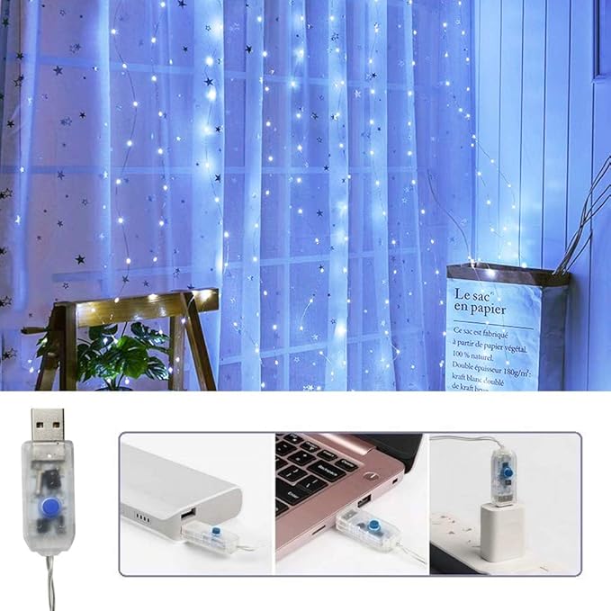 Curtain Lights 300 LED String Lights, Hanging Window Lights USB Powered 8 Mode - Image 3