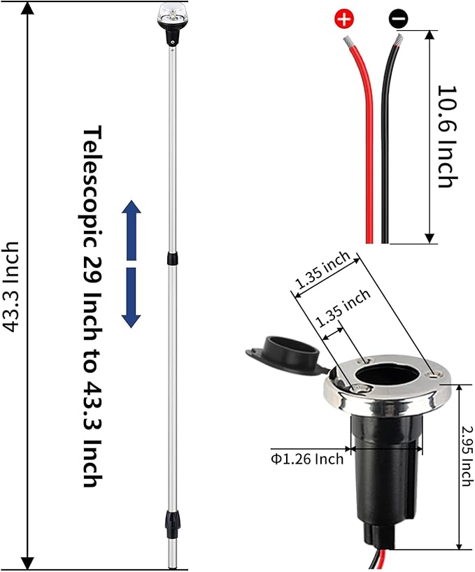 Telescoping Stern Light Anchor Light LED Extension Boat Navigation Lights Pole - Image 5