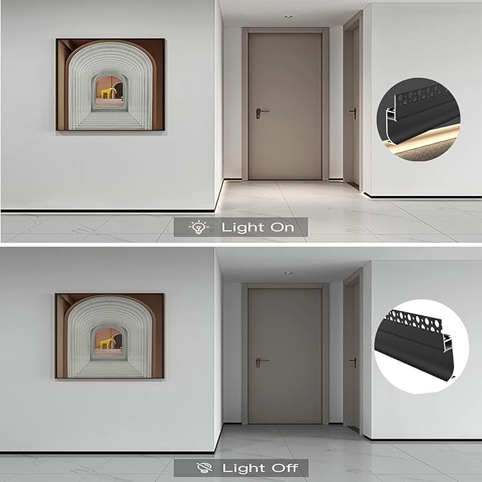 Besseto Black Baseboard LED Aluminum Channel, 3 x 2m Toe Kick LED Strip Light - Image 6