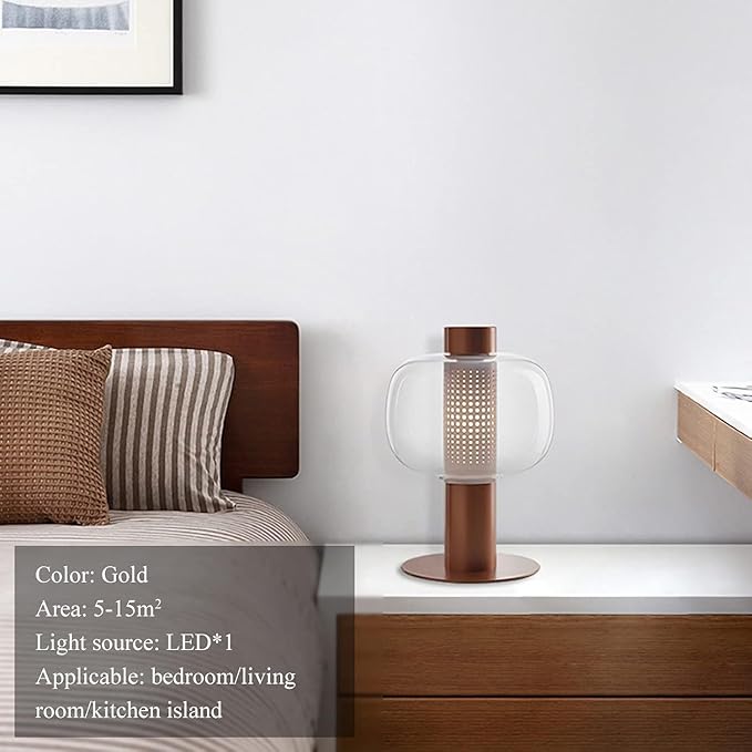 Modern Amber Glass Table Lamp Glass Shade Gold Base Desk Lamp Minimalist Design - Image 4