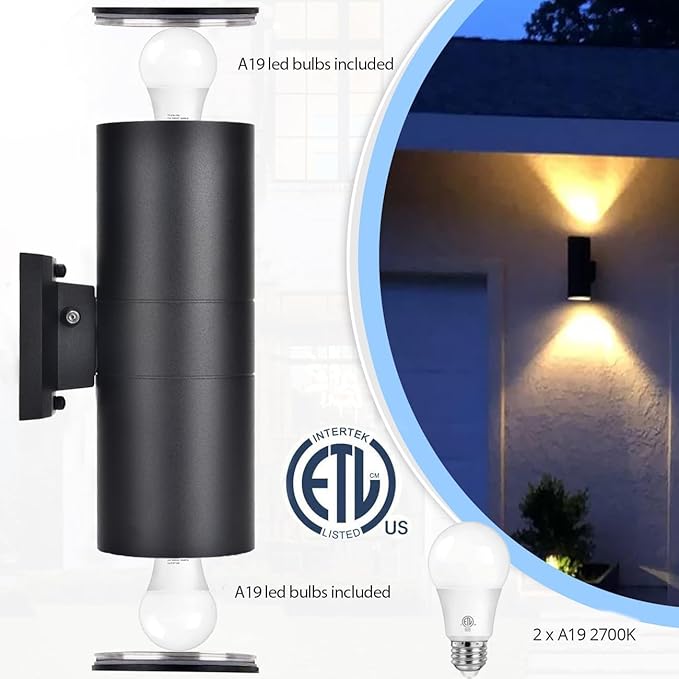 Up Dawn Outdoor Lights Exterior Wall Light Fixture Cylinder 3000K, Modern Black - Image 5