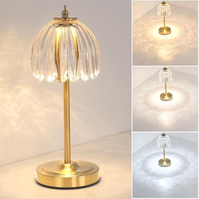 Tulip Table Lamp with 5000mAh Battery & Touch Control, Cordless Small Table by Shenmoyl