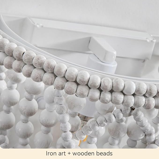 Boho Wood Bead Wall Sconce, Hand-Woven Double Layer White Wooden Beaded Wall - Image 5