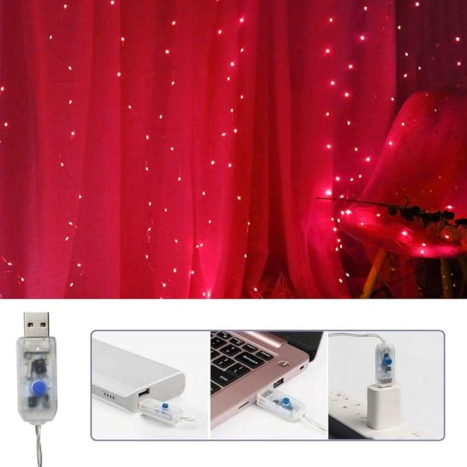 300 LED Curtain Christmas String Lights, Backdrop Fairy Lights - Image 3