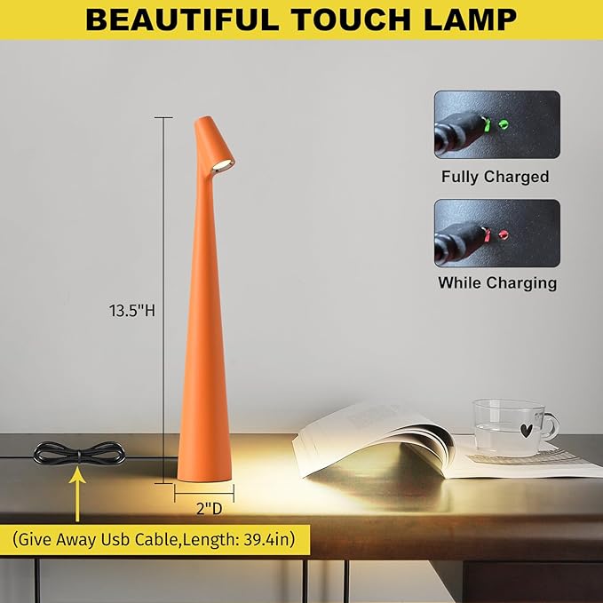 Cordless Small Table Lamps Set of 2, 3 Levels Brightness Portable Desk Lamp - Image 7