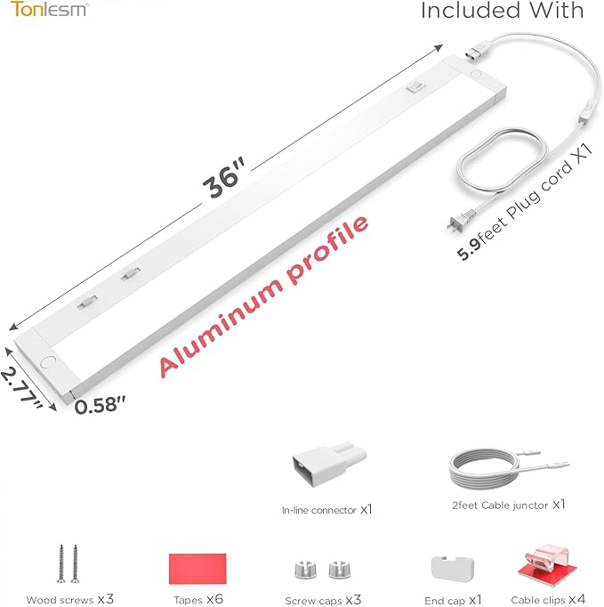 36 Inch Under Cabinet Lighting Plug in, 20W 120V 3 Color 3000K/4000K/5000K - Image 9