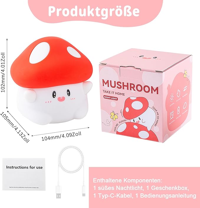 Hug Mushroom Night Light, 50-Hour Battery & Pat Control, Squishy Lamp - Image 9