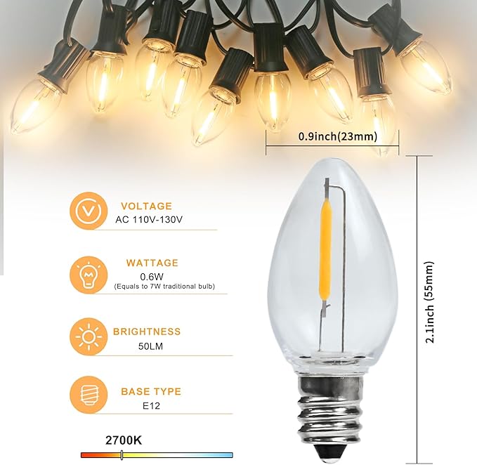 Night Light Bulb – C7 E12 LED Bulbs – Candelabra, 0.6 Watt Equivalent 7W - Image 2