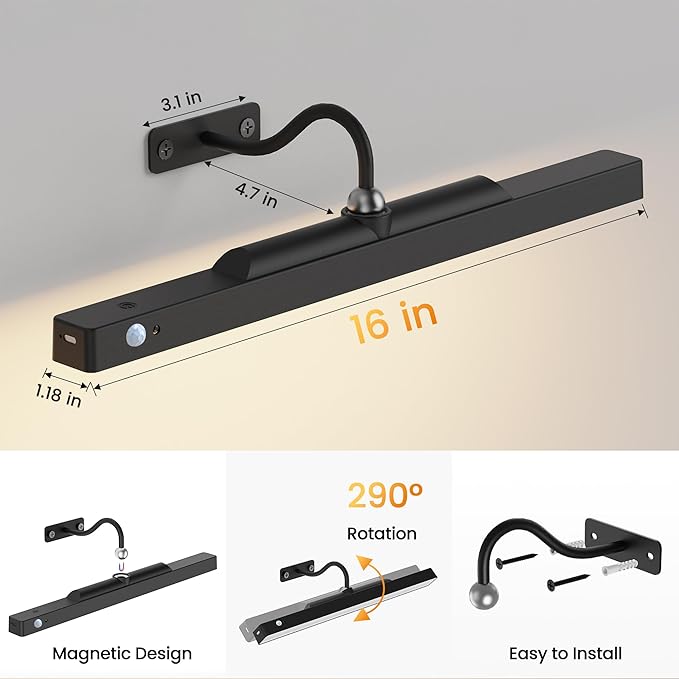 Picture Light for Wall Art Motion Sensor – 16'' Wireless and Dimmable Gallery - Image 7