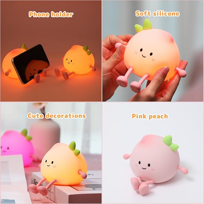 Night Light for Kids, Cute Peach Soft Silicone Nursery Light - Image 4