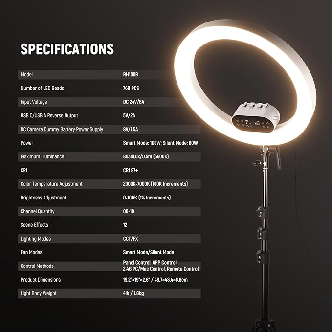 NEEWER 19" 100W High Power LED Ring Light - Image 8
