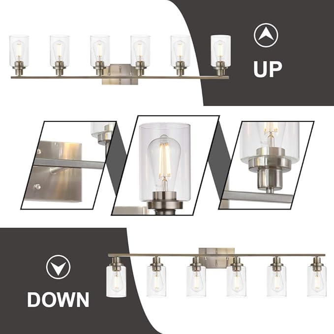 MELUCEE Modern Bathroom Vanity Light Fixtures 6-Light Brushed Nickel - Image 6