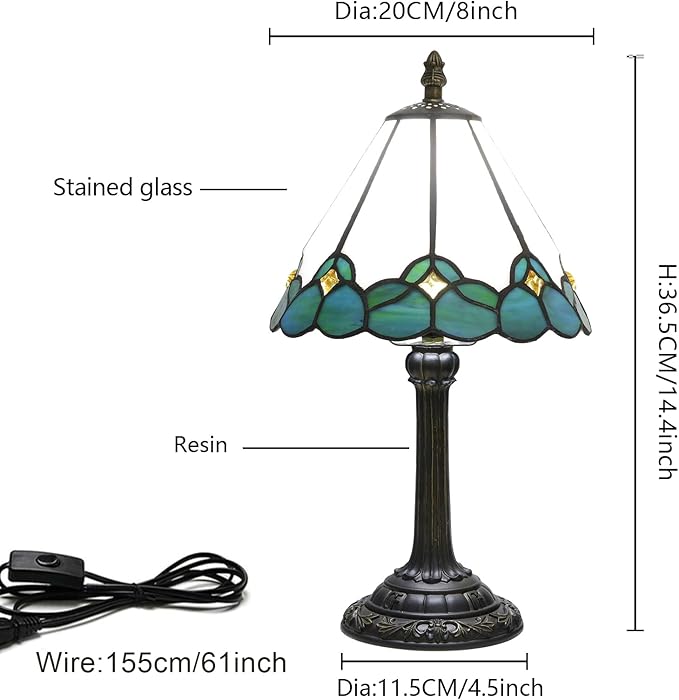 White Tiffany Lamp Small Bedside Dector Light Vintage Stained Glass Table Lamp - Image 3