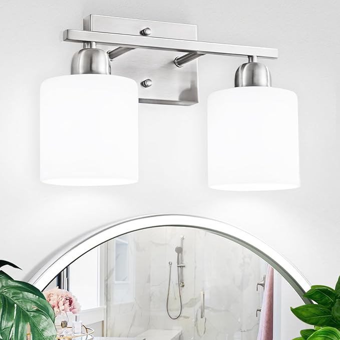 Brushed Nickel Bathroom Light, 2 Light Bathroom Vanity Light Brushed Nickel by FAISHILAN