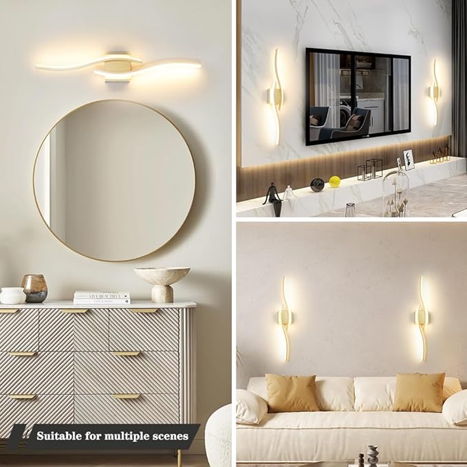 Modern Gold Wall Light Fixture Set of 2, RC Dimmable LED Wall Light Indoor - Image 6