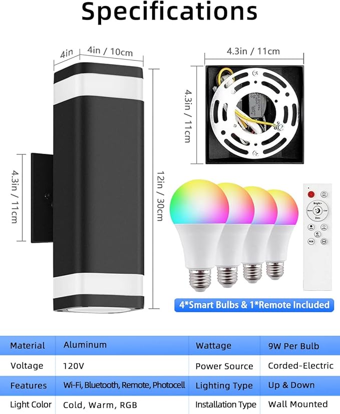 Smart Outdoor RGB Wall Lights 2 Pack, Wi-Fi & App Control Color Changing Up and - Image 8