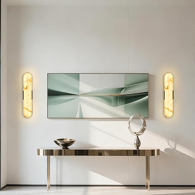 2 Pack Alabaster Wall Sconces 20" Black Modern Vanity Wall Lights by BuyitNow