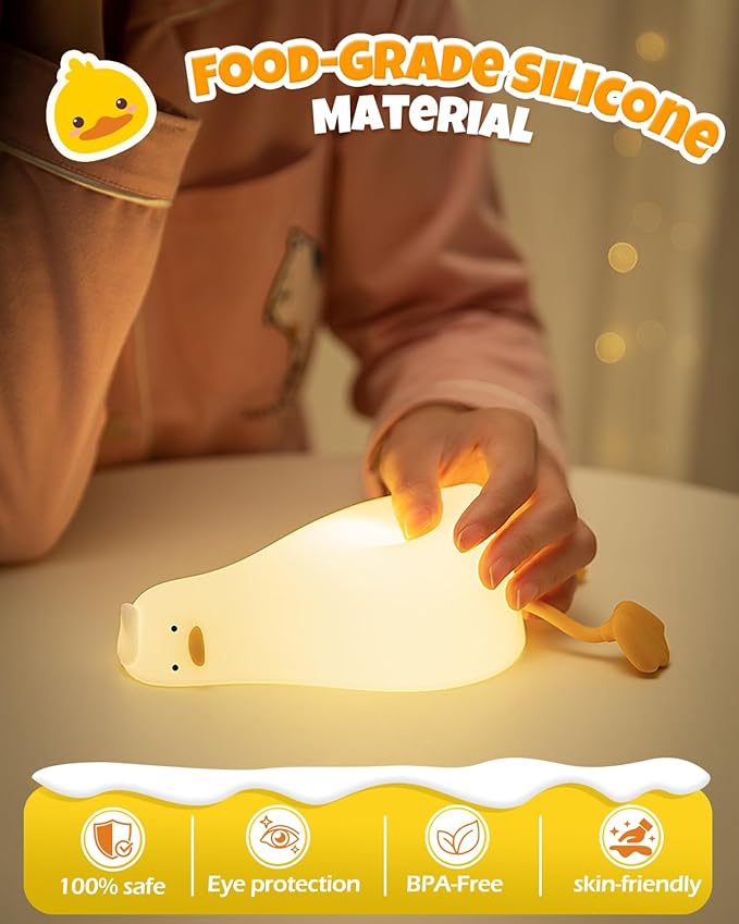 Cute Duck Night Light, Animal Lamp, Food Grade Silicone, Rechargeable, 3 Level - Image 4