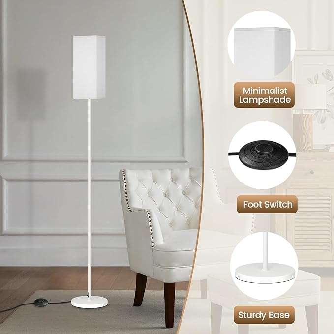 64.6" Floor Lamp, Pole with Foot Switch, Modern Standing Lamp Lampshade - Image 9