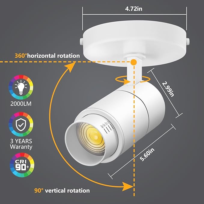 VANoopee 3-Color Zoomable LED Ceiling Spotlight Flush Mount Adjustable - Image 5