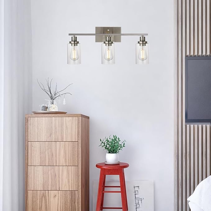 MELUCEE 3 Lights Wall Sconce Brushed Nickel Finished Modern Bathroom Vanity - Image 4