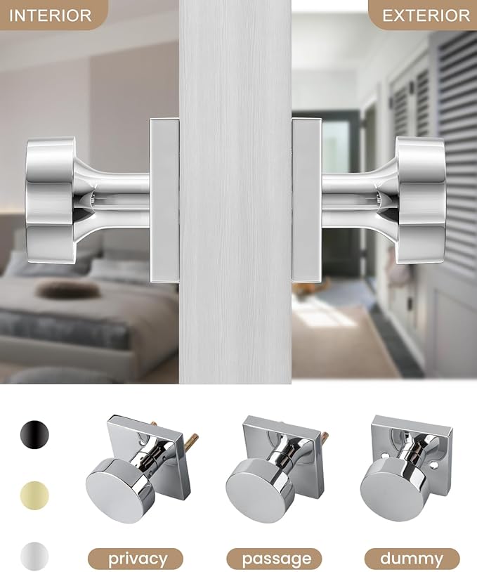 Haidms Polished Chrome Dummy Door Knob, Half Polished Chrome No-Turning Dummy - Image 4