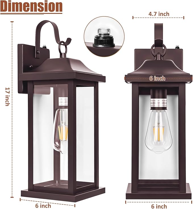 Dusk to Dawn Outdoor Lighting for House 17 Inch Large 1-Pack, Oil Rubbed Bronze - Image 7