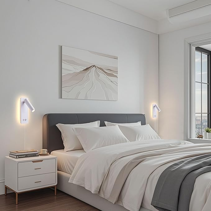 LED Reading Lights Wall Mounted, Plug in Wall Sconces Set of 2, Dimmable Bed - Image 2