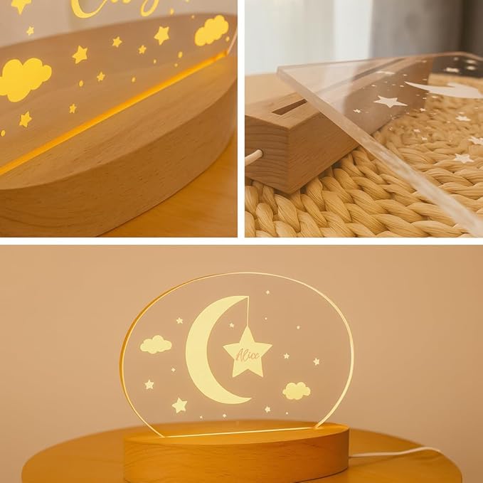 Custom Nursery Lamp with Cloud and Moon – Baby Night Light with Stars, - Image 4
