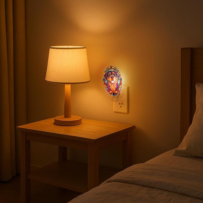 Stained Glass Styled Rottweiler Night Light – Real Glass Plug-in Dog Night Light - Image 3