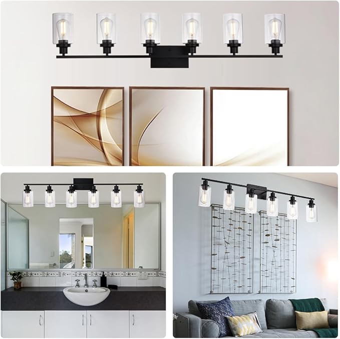 MELUCEE Black Vanity Light Fixture 6-Light Industrial Metal Wall Sconce - Image 5