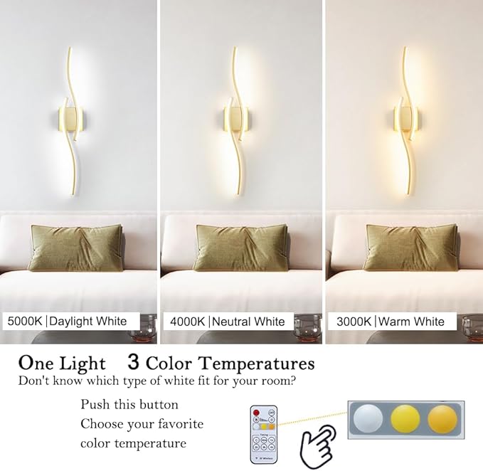 Modern Gold Wall Light Fixture Set of 2, RC Dimmable LED Wall Light Indoor - Image 7