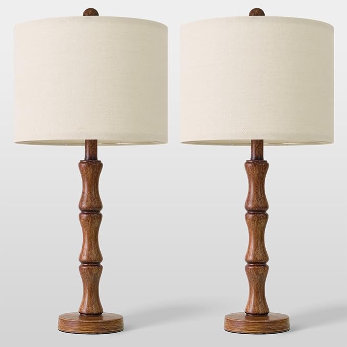 BOBOMOMO 25" Rustic Table Lamps Set of 2, Farmhouse Nightstand Lamps - Image 5