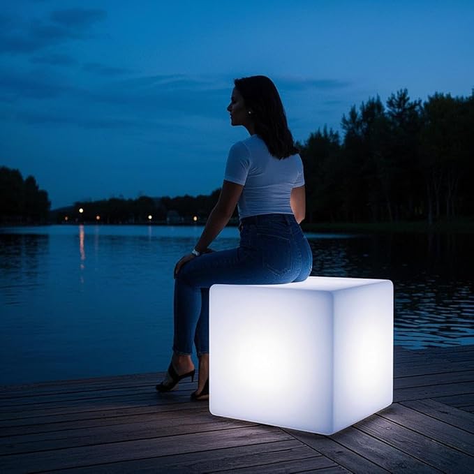 Mr.Go 20-inch LED Lighted Cube Table, Large LED Cube Chair Light, 16 RGB Colors - Image 4