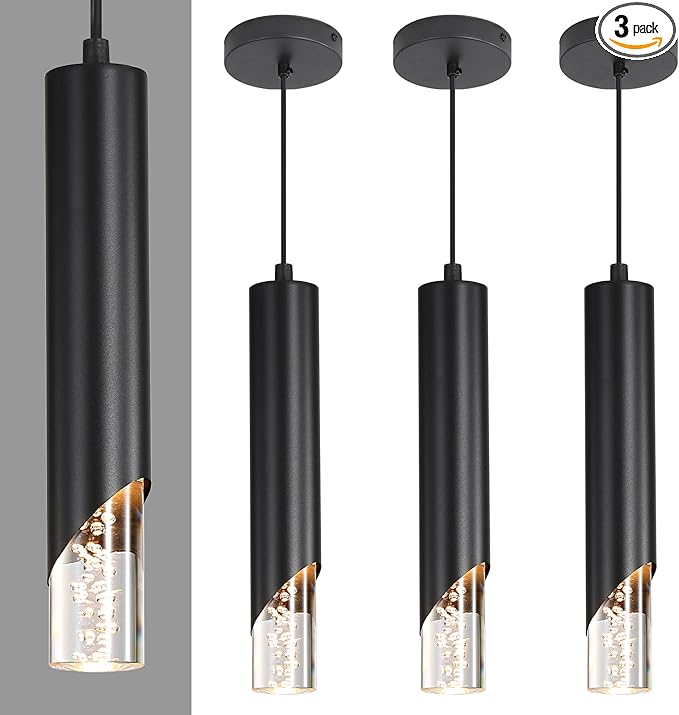 3 Pack Minimalist Kitchen Island Pendant Lights, Bubble Acrylic, Adjustable by Daoseolo