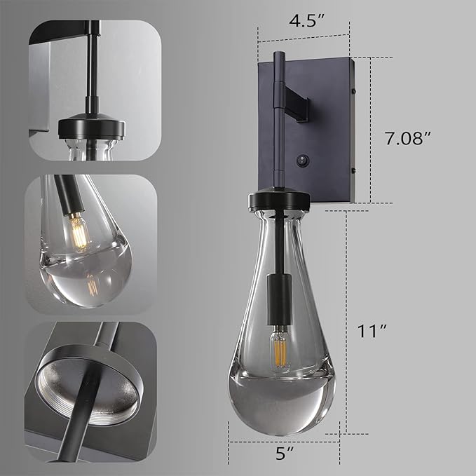 HuisMier Black Wall Sconces, Raindrop Sconces Wall Lighting - Image 3