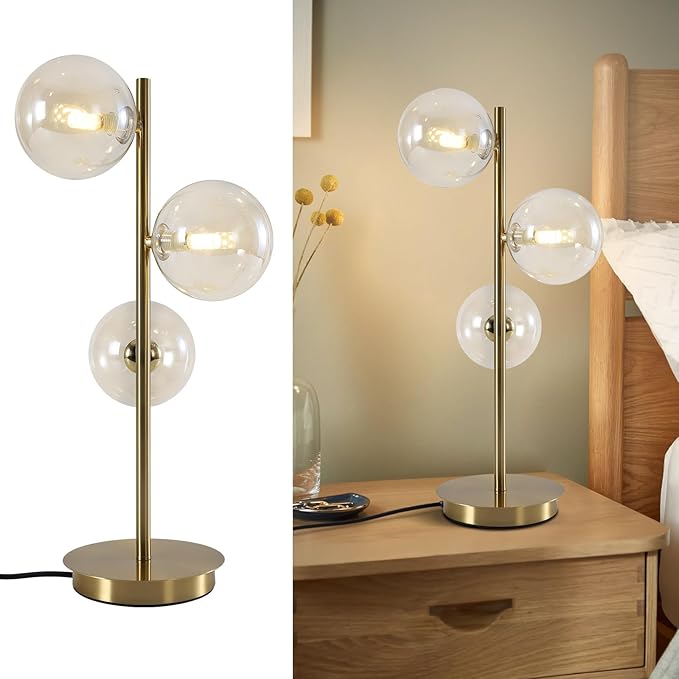 Gold Globe Bedside Lamp, 3 Lights Mid Century Modern Table Lamp, Contemporary by Fulesi