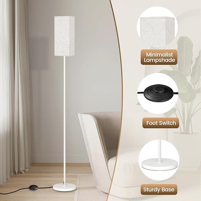Floor Lamp, Pole Lamp with Foot Switch, Modern Standing Lamp Shade, Minimalist - Image 9