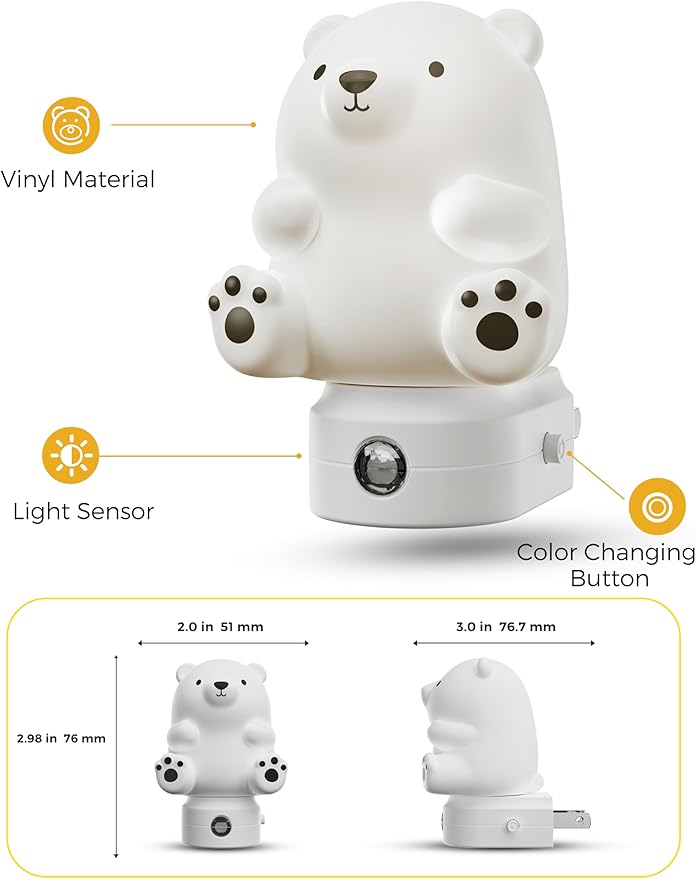 L LOHAS LED Night Light for Kids, 3D Cute Bear Night Light Plug in, Dusk to - Image 8