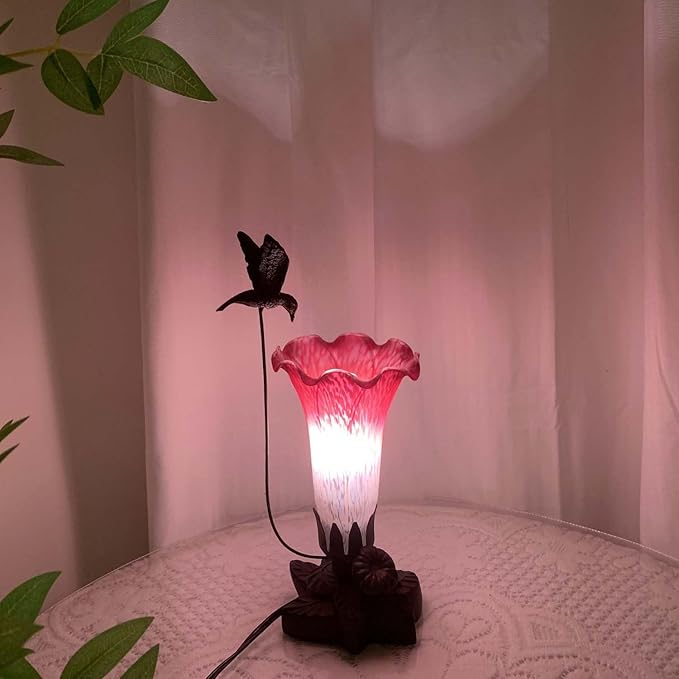 Bieye LL06 Hummingbird Flying Over Lily Flower Blown Glass Table Lamp - Image 2