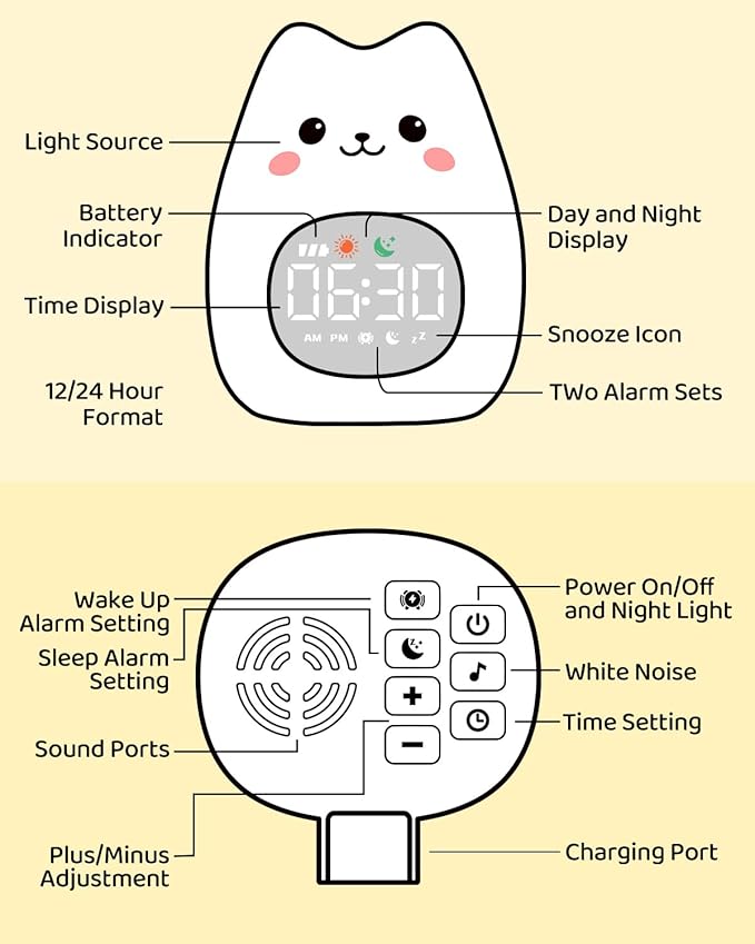 Cat Alarm Clock for Kids with Night Light, Sleep Training Clock Time to Wake - Image 9
