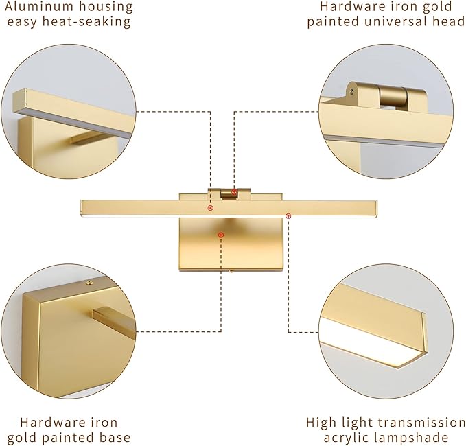 Joosenhouse Hard Wired Picture Light Gold Modern Picture Lights - Image 5