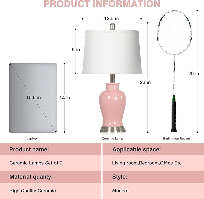 23" Pink Ceramic Table Lamps for Living Room, Modern Ceramic Lamps - Image 7