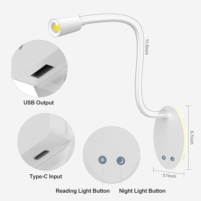 Rechargeable Cordless Reading Light, 360° Adjustable Bedside Lamp, 3 Color - Image 7