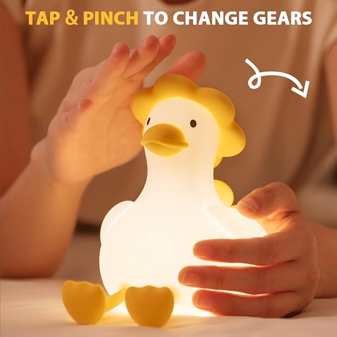 Flower Duck Silicone Night Light, 3-Level Touch Dimming Rechargeable Nursing - Image 3