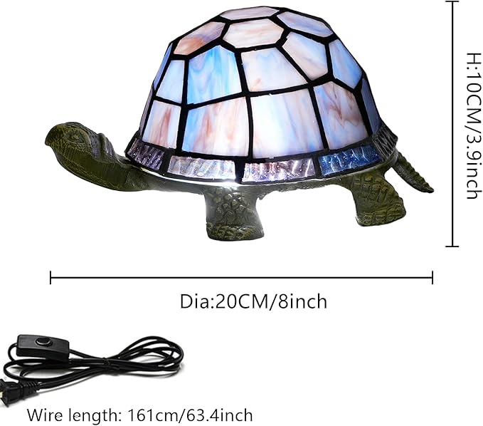 Small Turtle Night Light Tiffany Style Stained Glass Accent Table Lamp Bedroom - Image 5