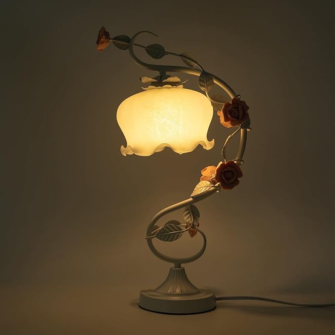 Flower Glass Table Lamp with 7.48inches Wide Bent Glass Lampshade, Floral - Image 4