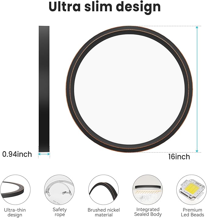 libtit 16Inch Flush Mount LED Ceiling Light Fixture, 3000K 4000K 6500K - Image 4